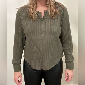 Olive green waffle Henley